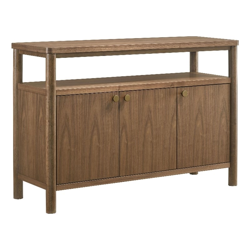 Benjara Billie Sideboard Buffet Cabinet- 3 Doors 1 Shelf- Brown Wood- 52 Inch