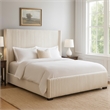 Benjara Asy King Bed- Channel Tufted Wingback Headboard- White Upholstery