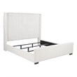 Benjara Asy King Bed- Channel Tufted Wingback Headboard- White Upholstery
