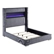 Benjara Caro California King Bed- Wingback Panel w LED Flame- Gray Upholstery
