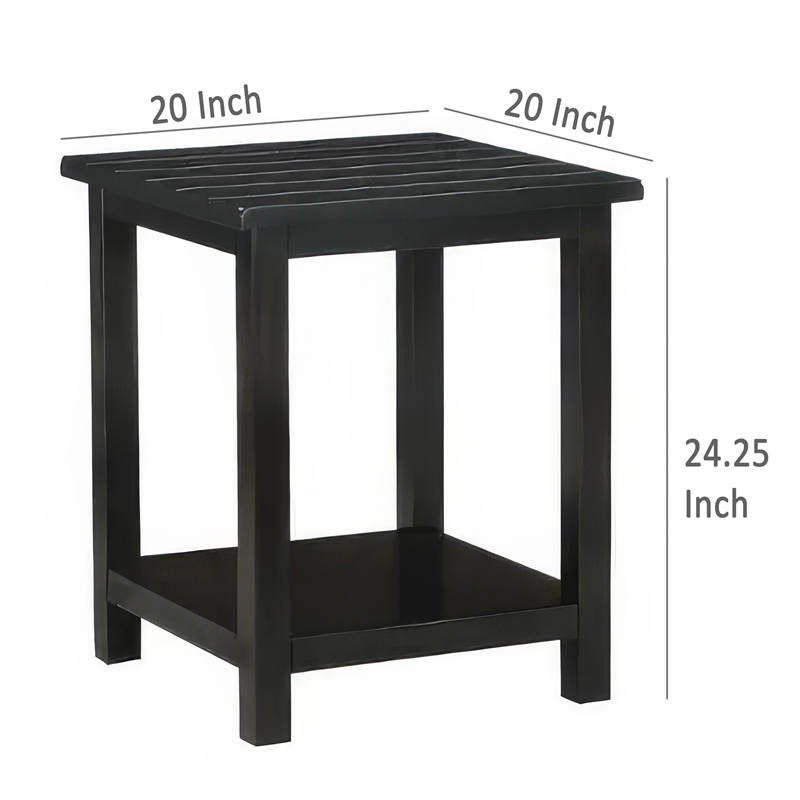 Benjara Ayne Side End Table- 1 Bottom Shelf- Black Wood Frame- Square 20 Inch