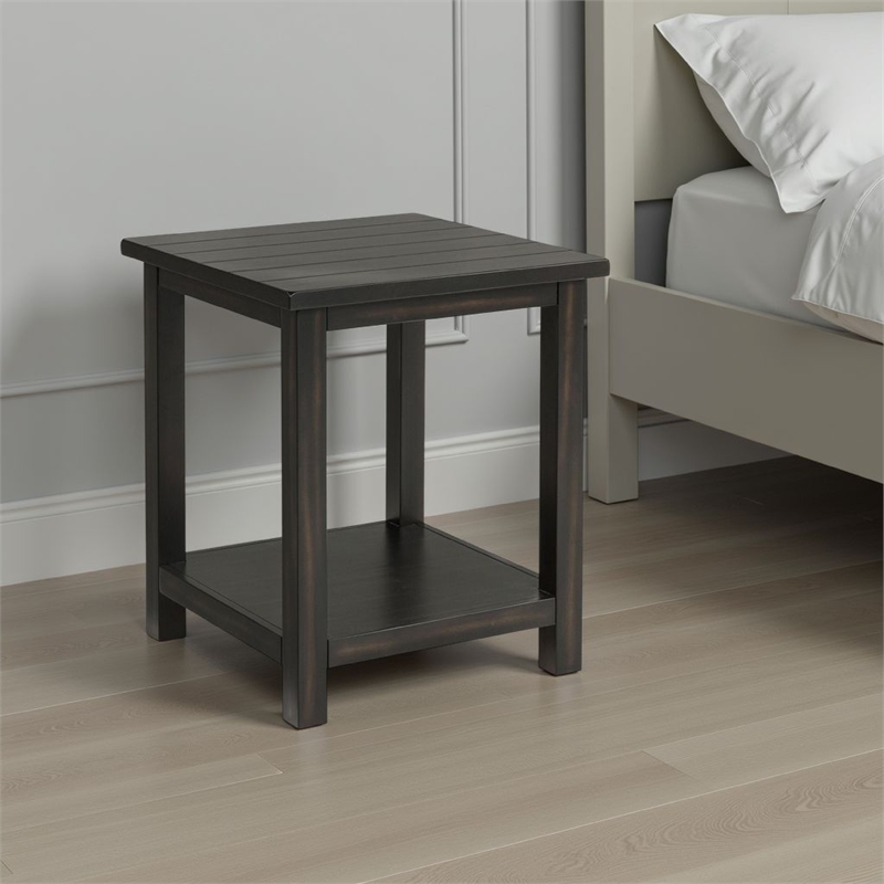 Benjara Ayne Side End Table- 1 Bottom Shelf- Black Wood Frame- Square 20 Inch