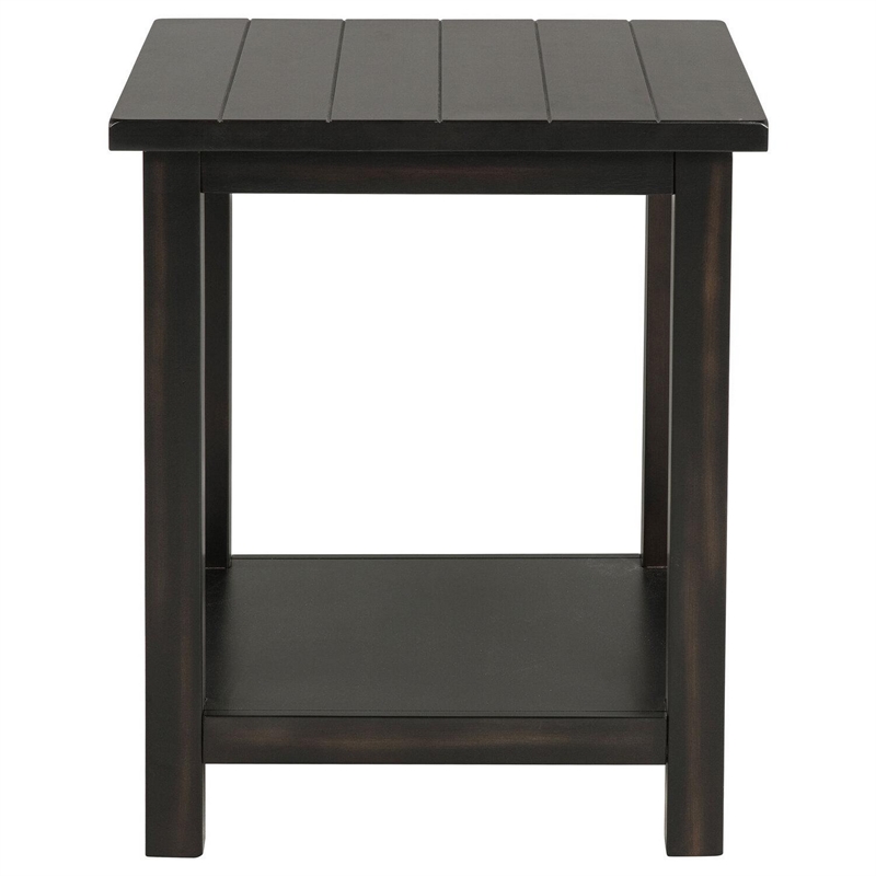 Benjara Ayne Side End Table- 1 Bottom Shelf- Black Wood Frame- Square 20 Inch