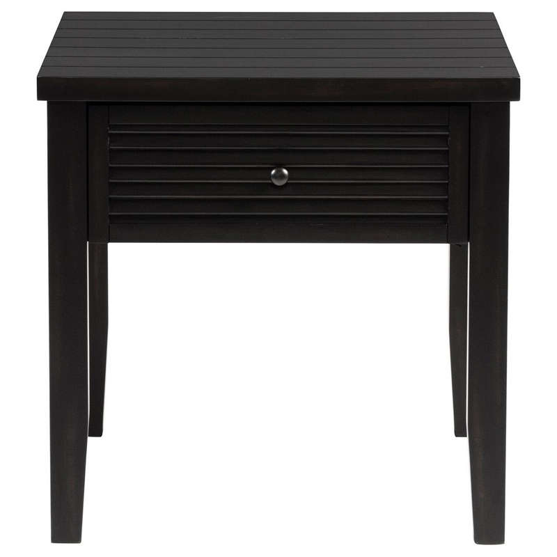 Benjara Coni Side End Table- 1 Drawer- Classic Black Wood- Square 24 Inch