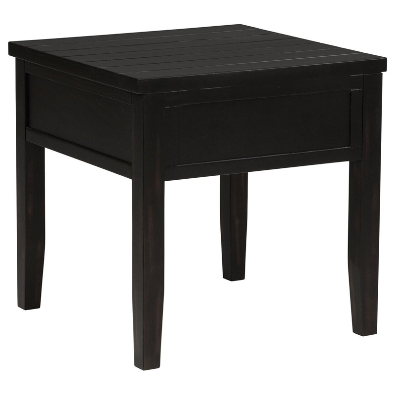 Benjara Coni Side End Table- 1 Drawer- Classic Black Wood- Square 24 Inch