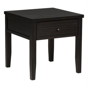 Benjara Coni Side End Table- 1 Drawer- Classic Black Wood- Square 24 Inch