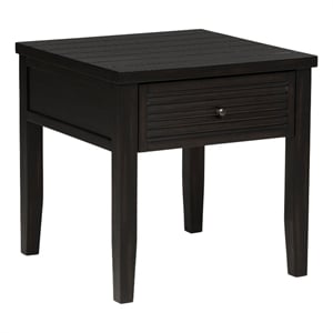 Benjara Coni Side End Table- 1 Drawer- Classic Black Wood- Square 24 Inch
