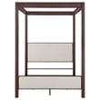 Benjara Zemy King Canopy Bed with 4 Posts- Beige Upholstery- Brown Metal
