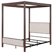 Benjara Zemy King Canopy Bed with 4 Posts- Beige Upholstery- Brown Metal