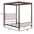 Benjara Zemy King Canopy Bed with 4 Posts- Beige Upholstery- Brown Metal