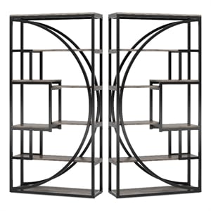 Benjara Modern Bookcase- 5 Tier Geometric Display Shelves- 71&quot Black Metal