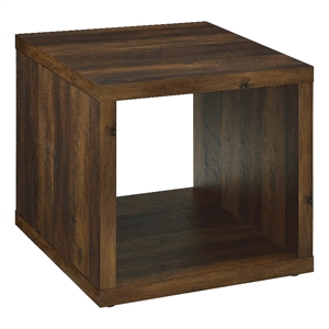 Benjara Rizz Side End Table- Square Cube Design Open Shelf- 23&quot Dark Brown