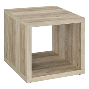 Benjara Rizz Side End Table- Square Cube Design Shelf- 23&quot Light Brown