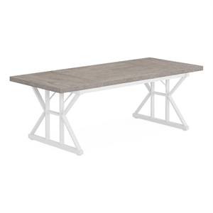 Benjara Siy Executive Desk- 71&quot Gray MDF Rectangular Top- White Cross Base