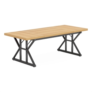 Benjara Siy Executive Desk- 71&quot Brown Rectangular Top- Black Metal Base