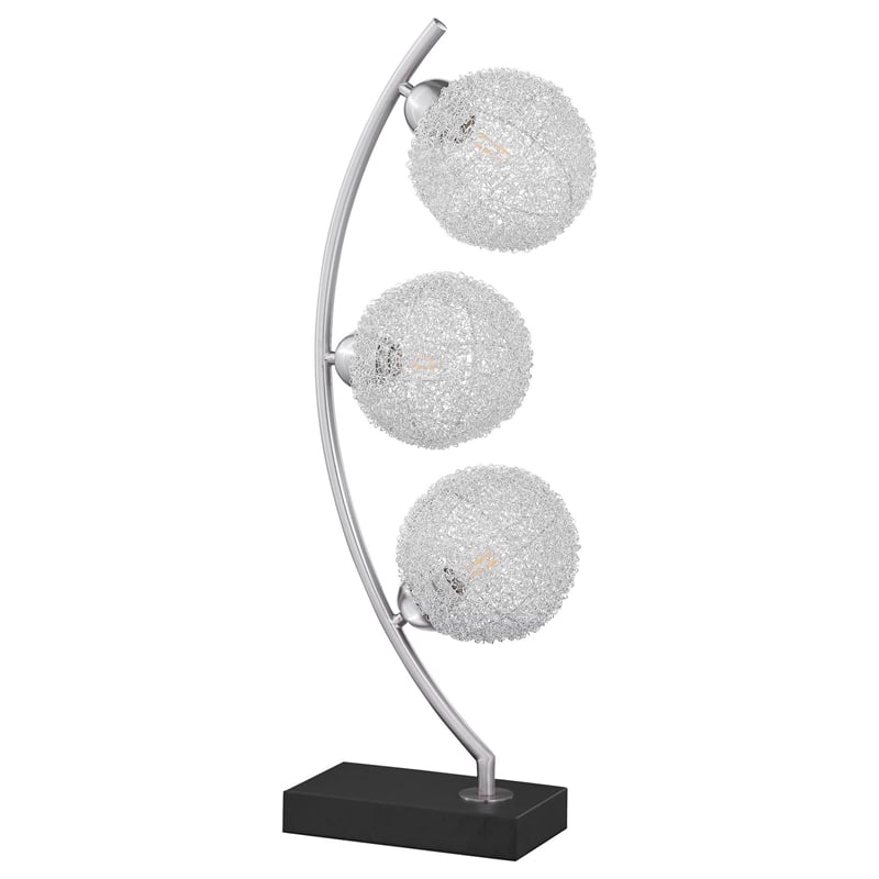 Benjara Udia Table Lamp with Woven Silver Metal Mesh Spherical Shades- Black