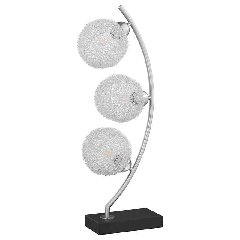 Benjara Udia Table Lamp with Woven Silver Metal Mesh Spherical Shades- Black
