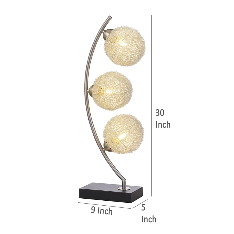 Benjara Udia Table Lamp with Woven Silver Metal Mesh Spherical Shades- Black