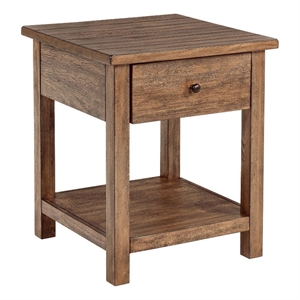 Benjara Ayne Side End Table- 1 Shelf- 1 Drawer- Brown Wood- Square 20 Inch