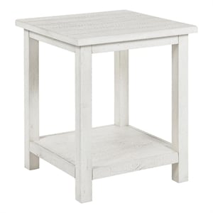 Benjara Ayne Side End Table- 1 Bottom Shelf- White Wood Frame- Square 20 Inch