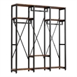 Benjara Garment Rack- 3 Black Metal Rods- 5 Rustic Brown Shelves- 72