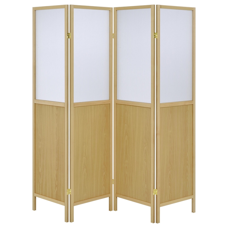 Benjara Matt 4 Panel Screen Room Divider- Folding Natural Brown- 70 Inch
