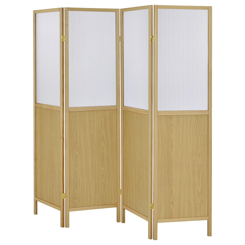Benjara Matt 4 Panel Screen Room Divider- Folding Natural Brown- 70 Inch
