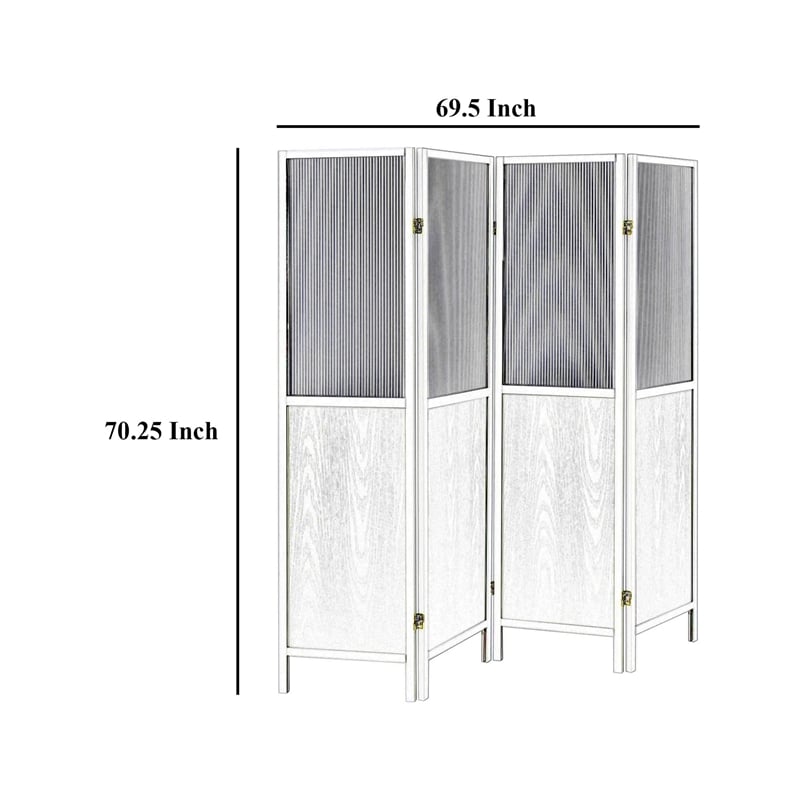 Benjara Matt 4 Panel Screen Room Divider- Folding Natural Brown- 70 Inch