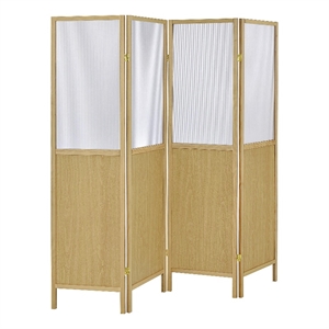 Benjara Matt 4 Panel Screen Room Divider- Folding Natural Brown- 70 Inch