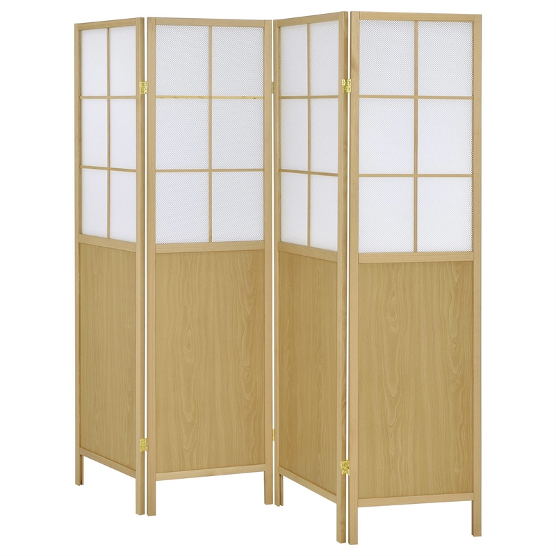 Benjara 4 Panel Screen Room Divider- Foldable Design- Natural Brown 70 Inch