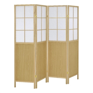 Benjara 4 Panel Screen Room Divider- Foldable Design- Natural Brown 70 Inch