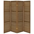 Benjara Rown 4 Panel Foldable Privacy Screen- Bamboo- Brown Pine Wood 70 Inch
