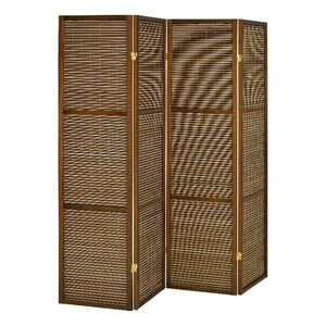 Benjara Rown 4 Panel Foldable Privacy Screen- Bamboo- Brown Pine Wood 70 Inch