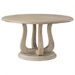 Benjara Eva Round Dining Table- Pedestal Base- White Washed Brown Wood 60 Inch