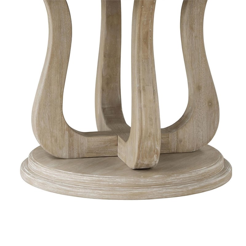 Benjara Eva Round Dining Table- Pedestal Base- White Washed Brown Wood 60 Inch