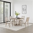 Benjara Eva Round Dining Table- Pedestal Base- White Washed Brown Wood 60 Inch