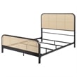 Benjara Lanie King Bed with Brown Open Cane Webbing Faux Rattan- Black Metal