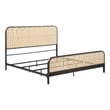 Benjara Lanie King Bed with Brown Open Cane Webbing Faux Rattan- Black Metal