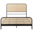 Benjara Lanie King Bed with Brown Open Cane Webbing Faux Rattan- Black Metal