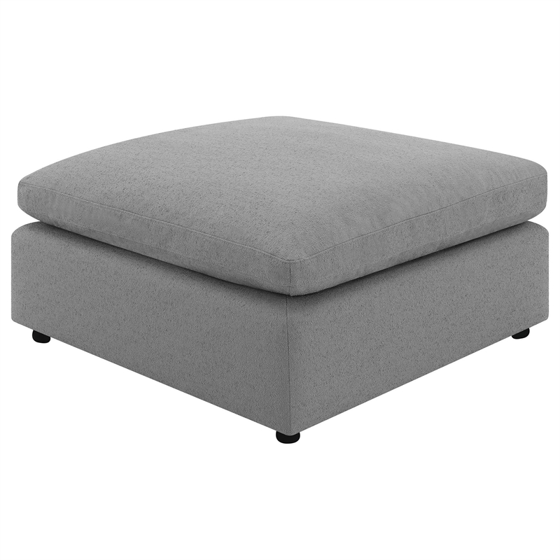Benjara Allias Ottoman- Gray Boucle Fabric- Plush Foam Cushions- 44 Inch