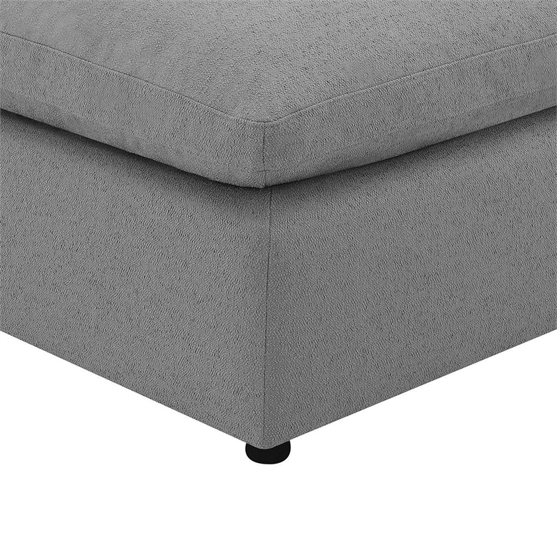 Benjara Allias Ottoman- Gray Boucle Fabric- Plush Foam Cushions- 44 Inch