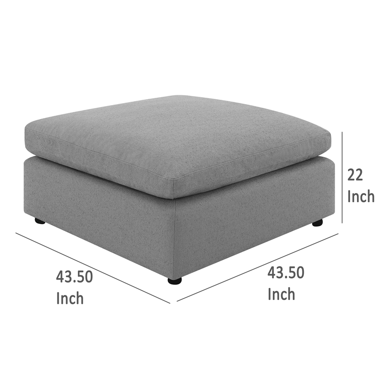 Benjara Allias Ottoman- Gray Boucle Fabric- Plush Foam Cushions- 44 Inch