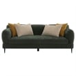 Benjara Dija Sofa with 4 Accent Throw Pillows- 84 Inch- Dark Green Chenille