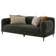 Benjara Dija Sofa with 4 Accent Throw Pillows- 84 Inch- Dark Green Chenille