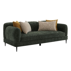 Benjara Dija Sofa with 4 Accent Throw Pillows- 84 Inch- Dark Green Chenille