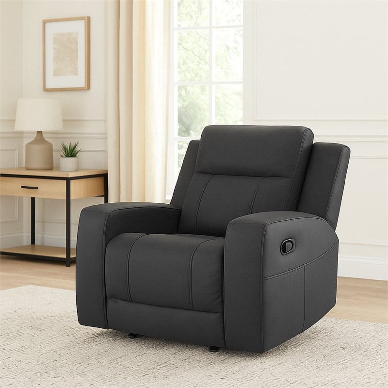 Benjara Krio Manual Recliner Chair- 37 Inch- Modern Charcoal Gray Faux Leather