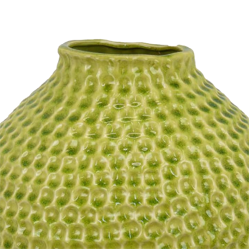 Benjara Evans Accent Vase- Embossed Textured Surface- Green Ceramic 14 Inch