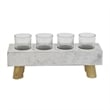 Benjara Cabo Accent Vase with 4 Glass Pots- Wood Legs- Gray Ceramic 15 Inch