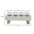 Benjara Cabo Accent Vase with 4 Glass Pots- Wood Legs- Gray Ceramic 15 Inch