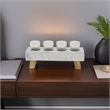 Benjara Cabo Accent Vase with 4 Glass Pots- Wood Legs- Gray Ceramic 15 Inch